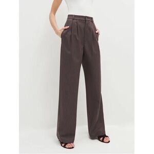Reformation Mason Pants in Chocolate Stripe Brown Wool Blend Size 0 NWT